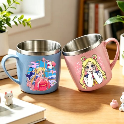Caneca térmica em aço inox Sailor Moon — Copo térmico anime kawaii impresso, isolado, anti-queda, presente de aniversário para ela
