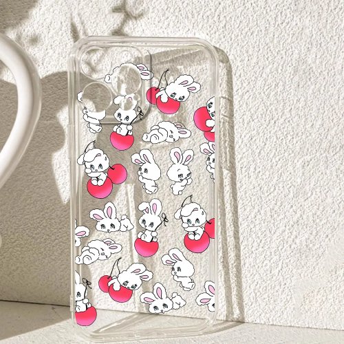 Cute cherry rabbit silicone phone case for iPhone — compatible with iPhone 17/16/15/14/13/12/11/XS/XS Max/Pro/Mini/Plus/7/8/6/6s/SE 2020/SE 2022