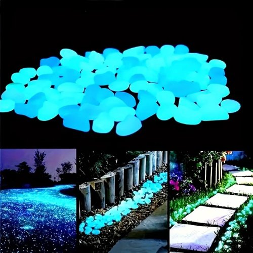 100 Stück leuchtende Kieselsteine aus Resin – nachtleuchtend für Garten, Wege, Blumentöpfe & Aquarium