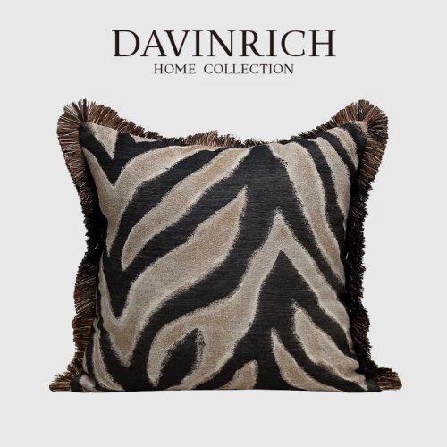 DAVINRICH Moderne Kissenhülle Zebra mit Quastenfransen – Luxuriöser italienischer Deko-Bezug