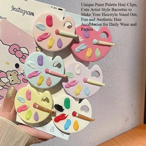 Pinzas para el cabello en forma de paleta de pintura con pincel, estilo kawaii – Clips divertidos para niñas y mujeres