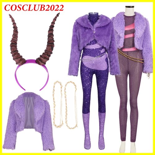 Fato cosplay Gazelle – casaco roxo e macacão para mulheres e meninas, traje de personagem de filme para Halloween, Natal e cosplay