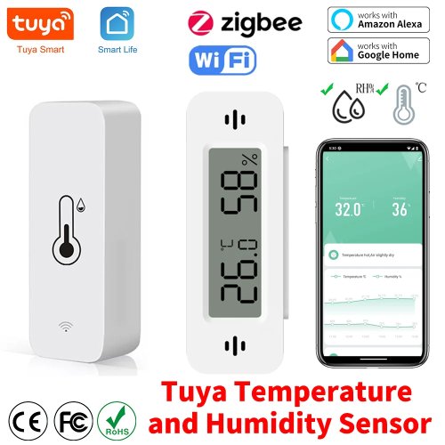 Tuya Zigbee/Wi‑Fi 온도·습도 센서 — 앱 원격 모니터링, Smart Life·Alexa·Google Assistant 호환