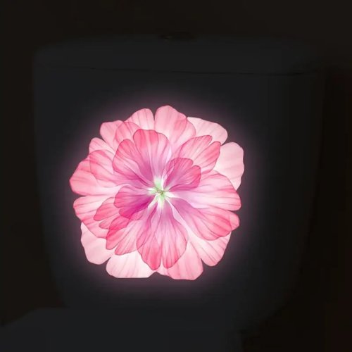 Calcomanía adhesiva para inodoro y baño, floral rosa que brilla en la oscuridad — autoadherible y removible