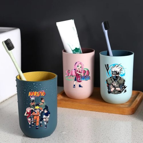 Copo para escova de dentes Naruto — estampado Sasuke & Sakura, copo de enxaguar portátil/porta-escovas para viagem, para casal ou família, oferta