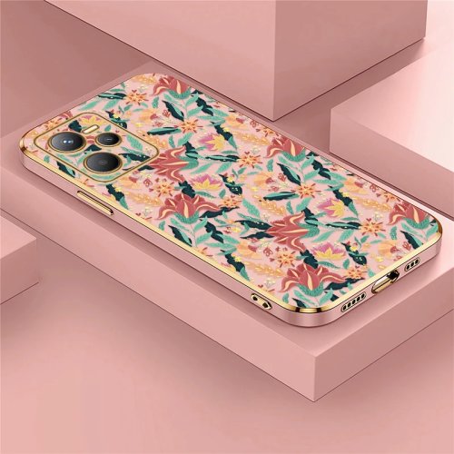 Luxury plated silicone phone case for OPPO/Realme C63 C55 C53 C35 C33 C30 C65 4G C25Y C20A C17 C15 — soft floral print cover