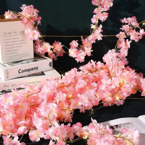 Ghirlanda fiori di ciliegio 200 cm, 20 LED — luci fatate con fiori artificiali per camera, matrimonio, festa e decorazioni natalizie