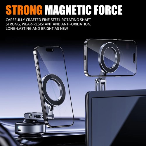 Car phone mount with suction cup & magnetic holder, foldable, universal for 4-7 inch phones