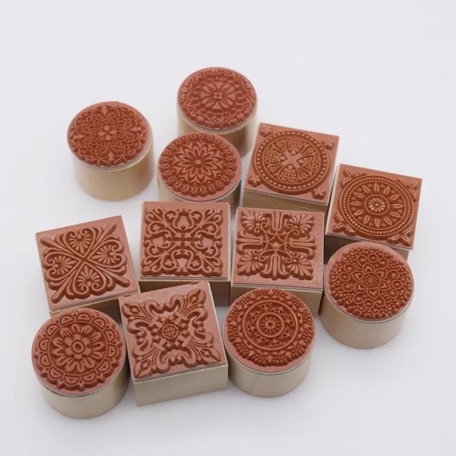 Set de 6 sellos de textura de madera estilo chino para barro y cerámica