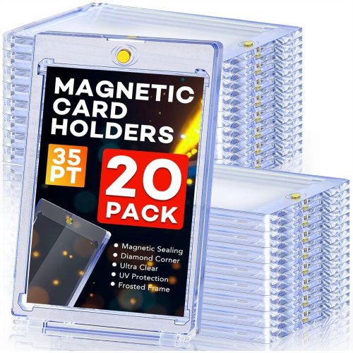 20-Pack Magnetic Trading Card Holders — 35pt One-Touch UV-Proof Hard Plastic Cases with Strong Magnets