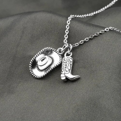 Colar com pendente botas cowboy estilo western, pendente sapato vintage, corrente curta para clavícula, base em cobre folheada a ouro 18K, cor duradoura