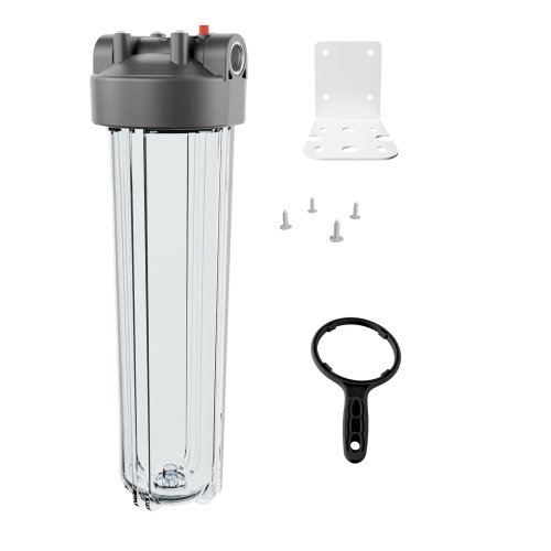 Boîtier de Filtre à Eau pour Toute la Maison 20" x 4,5" – Ports en Acier Inoxydable 1" NPT, Cuve Transparente Haute Résistance, Double Joint Torique Anti-Fuite