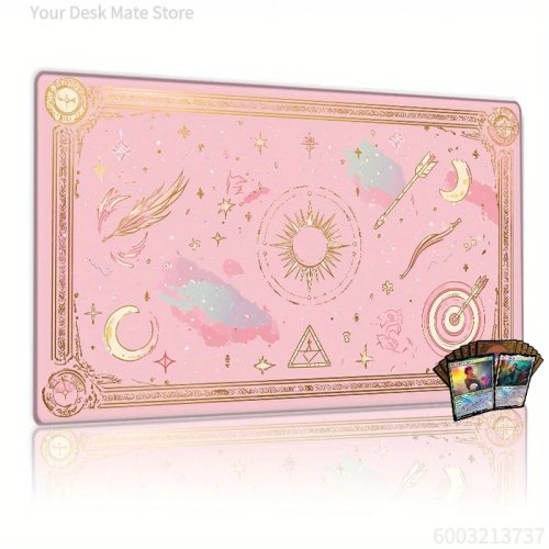 Tappetino gioco Pink Moon & Stars per MTG/TCG — Gomma resistente, mouse pad/tappeto da scrivania 35×60 cm