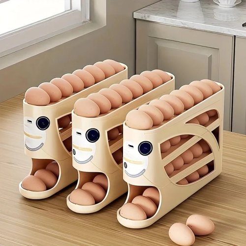 Organizador de huevos 3 niveles con ruedas para frigorífico - capacidad 24 huevos
