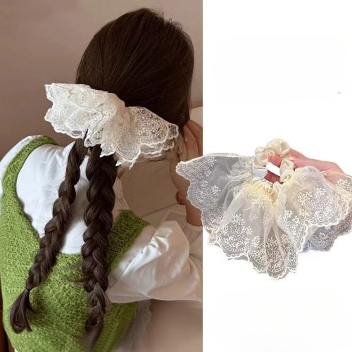 Черная кружевная резинка для волос (scrunchie) — высокоэластичная, для низкого хвоста, для женщин и девушек