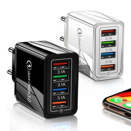 USB-lader 4 poorten 3A Quick Charge 3.0 voor telefoon, tablet, Poco, Stekker EU/US