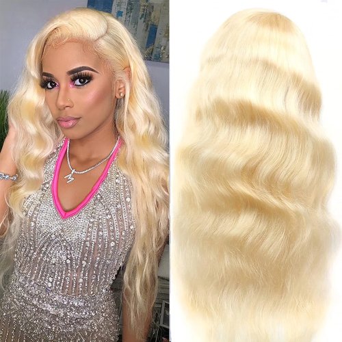 วิกผม Lace Frontal 13x6 Body Wave 613 สีบลอนด์ ผมแท้ 210/250 ความหนาแน่น วิกผมหน้าเชือกเส้นเล็กใส Pre Plucked 30-32 นิ้ว