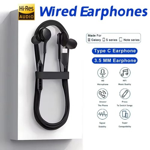 Auriculares com fio Type-C originais 3.5mm para Samsung Galaxy S25 S24 S23 S21 S22 A54 A34 A53 Portátil