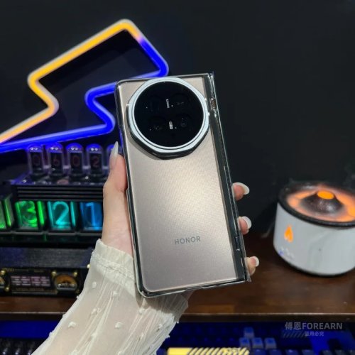 Honor Magic V6 Hülle Eiskristall Transparent mit Kameraständer, Scharnierschutz, Vollabdeckung & gehärtetem Glasfolie