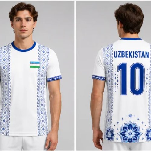 Voetbalshirt Heren met Oezbekistan Vlagprint - Sneldrogend, Ademend, Trainingsshirt, Ronde Hals, Traditioneel Patroon