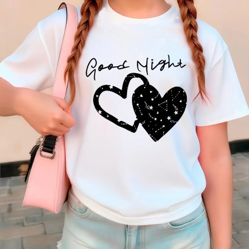 T-shirt bambini "Good Night" con cuore - manica corta, top casual estivo per bimbo/a
