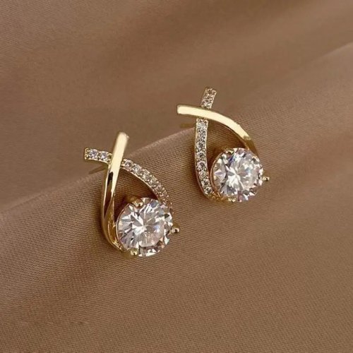 Boucles d'oreilles puces en argent 925 serties de zircons, croix géométrique – style coréen, bijoux femme