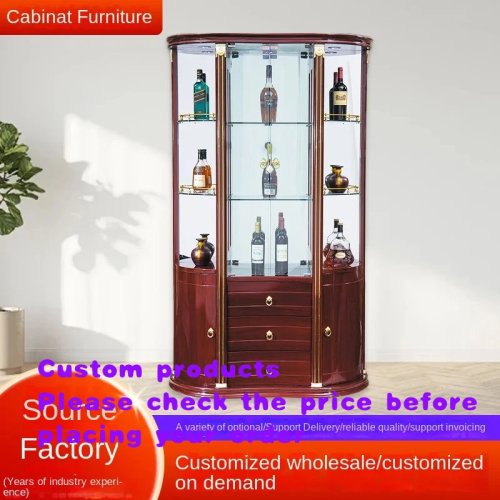 Gabinete para vino moderno de madera sólida a medida con puerta de vidrio — Vitrina elegante para comedor o sala, para pared