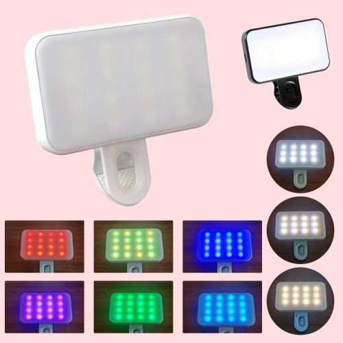 Luz de preenchimento mini portátil para selfies, recarregável, 3 modos de brilho ajustável, clipe para telemóvel e computador
