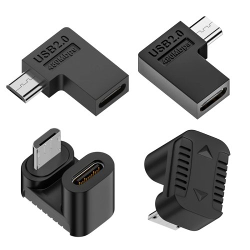 Adaptador Micro USB Macho para USB-C Fêmea Angulado 90 Graus para Laptop PC
