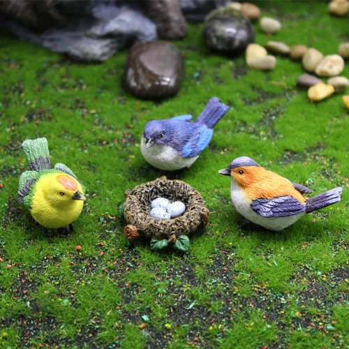 Uccellino in resina con nido — decorazione miniatura per bonsai e giardino fatato