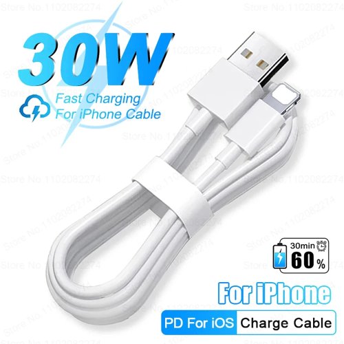 Chargeur rapide PD 30W Câble USB pour iPhone 14/13/12/11 Pro Max Mini 8 Plus X XR XS