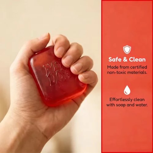 Transparentes granatrotes NeeDoh Cube Squishy – ungiftiges TPR-Gel, langsame Rückfederung, sensorisches Quetschspielzeug gegen Angst, Konzentrationshilfe bei Autismus/ADHS, für Büro & Zuhause