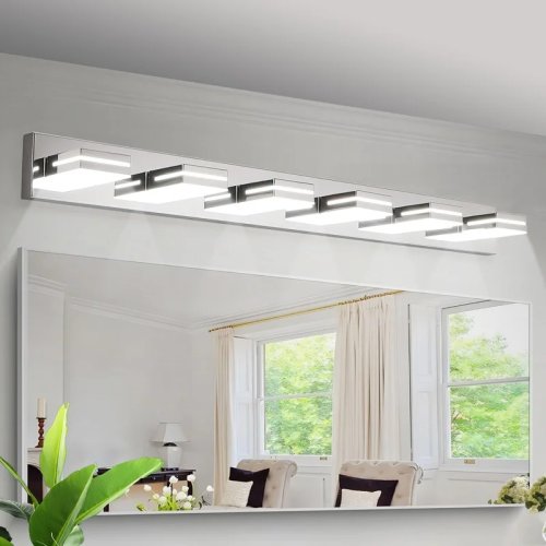Applique da parete LED cromata 6 luci per specchio bagno, design minimalista, a risparmio energetico, facile da installare