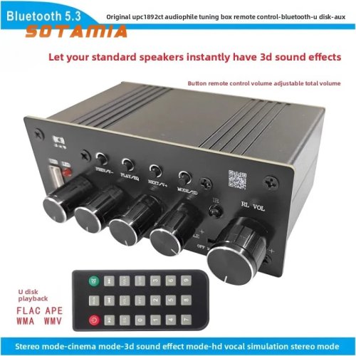 Receptor de audio Bluetooth Hi‑Fi con reproducción desde U-disk sin pérdida, ajuste graves/agudos y efecto 3D tipo cine