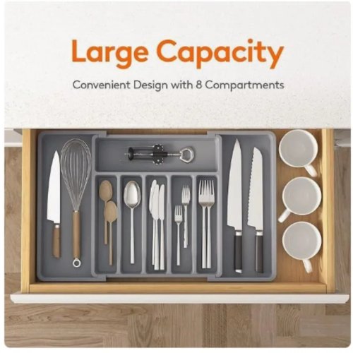 Range-couverts pour tiroir, extensible et réglable — bac en plastique pour cuillères, fourchettes et couteaux