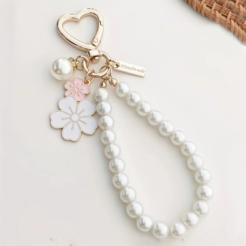 Porte-clés floral perlé avec mousqueton – breloque thème plantes pour clés, sac à dos et portefeuille (1 pièce, carte postale aléatoire incluse)