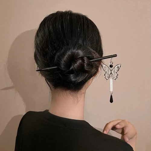 빈티지 나비 태슬 머리핀(한푸 스타일 머리비녀) – 중국 전통 머리장식/헤어스틱, 여성·소녀용 선물용 액세서리