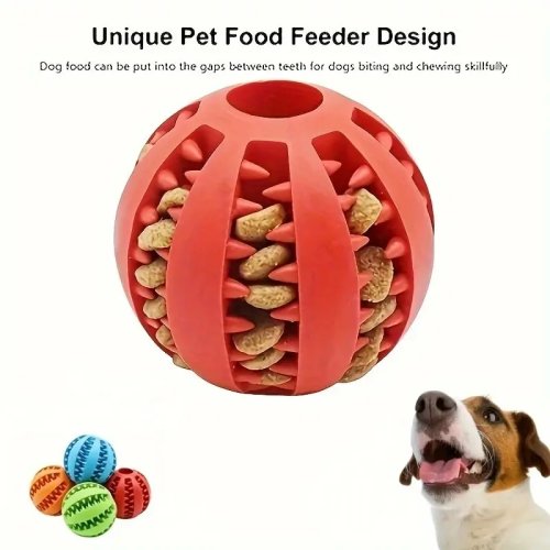 Brinquedo bola para cão — não tóxico e resistente a mordidas; brinquedo para roer com doseador de petiscos e limpa-dentes para cães, cachorros e gatos