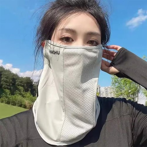 Masque solaire respirant / Tour de cou sportif — Protection UV, boucles élastiques pour oreilles, mesh léger