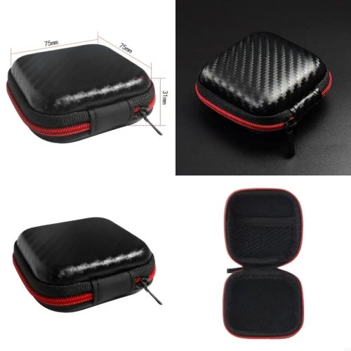 Étui carré J1HD en fibre de carbone pour casque/écouteurs — Boîtier rigide de protection pour écouteurs et petits appareils