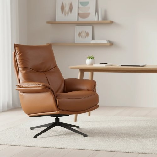 Fauteuil Relax en Cuir Moderne avec Pouf - Chaise de Bureau Exécutive à Dossier Haut et Pivotante pour Bureau et Salon