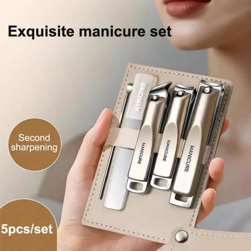 Professionele nagelknipper set (5/10 stuks) met draaibaar leren etui – manicure- & pedicure trimmer kit, nagelverzorgingsgereedschap