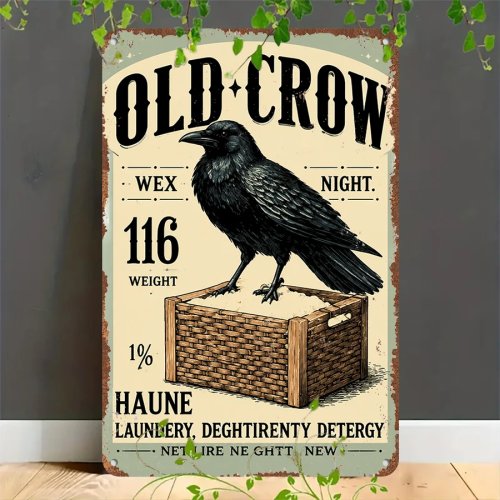 ヴィンテージ・ブリキ看板「Old Crow Laundry」2D フラット メタルサイン — 家庭・ガレージ・カフェ・バー・ガーデン用インテリア