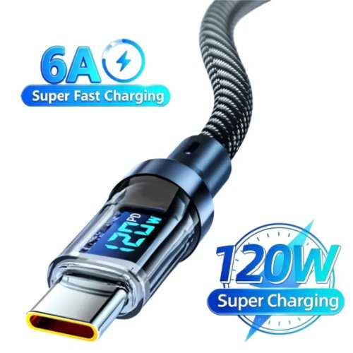 Cable cargador USB-C 100W y USB-A 120W con pantalla LED, USB-C a USB-C y USB-A a USB-C, No compatible con Xiaomi, iPhone, Samsung