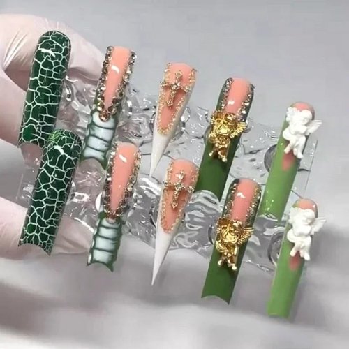 Ongles press-on de luxe faits main motif ange, XXL full cover, faux-ongles avec colle, personnalisables