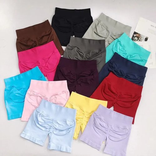 Quần short yoga không đường may cạp cao nữ, scrunch nâng mông, siết eo/giảm bụng, biker tập gym
