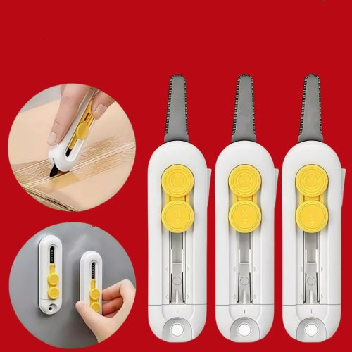 Cutter retrattile magnetico per apertura pacchi — blocco automatico, portatile, multiuso