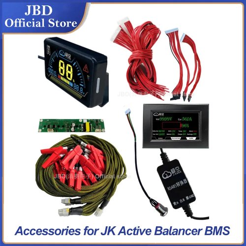 Комплект аксессуаров для JK Jikong Active Balancer BMS — кабель/разъём адаптер, модуль RS485, ЖК‑дисплей 4.3/2.5 и кнопка выключателя