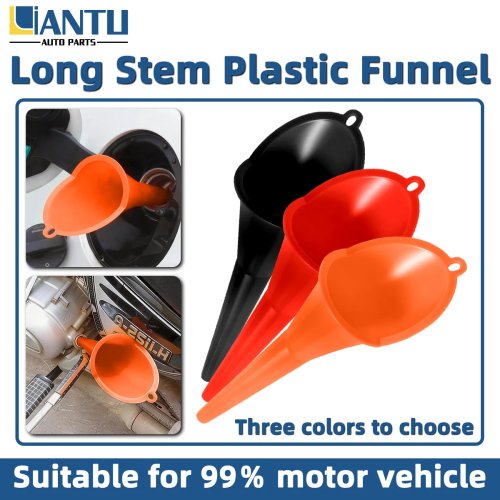 Entonnoir plastique à tige longue pour liquides automobiles — épaissi, résistant à l'usure, portable ; 3 couleurs