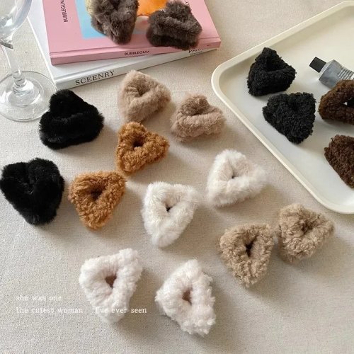 Small Faux-Fur Wrapped Geometric Triangle Hair Claw — Soft Non-Slip Jaw Clip